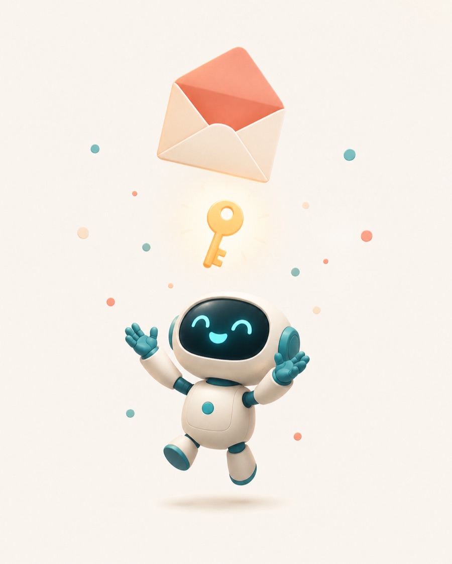 A robot catching a key that fell out of an envelope