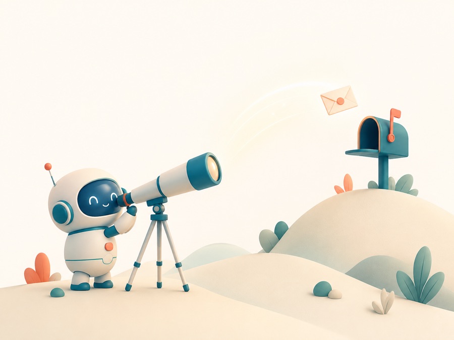 A robot watching a mailbox through a telescope