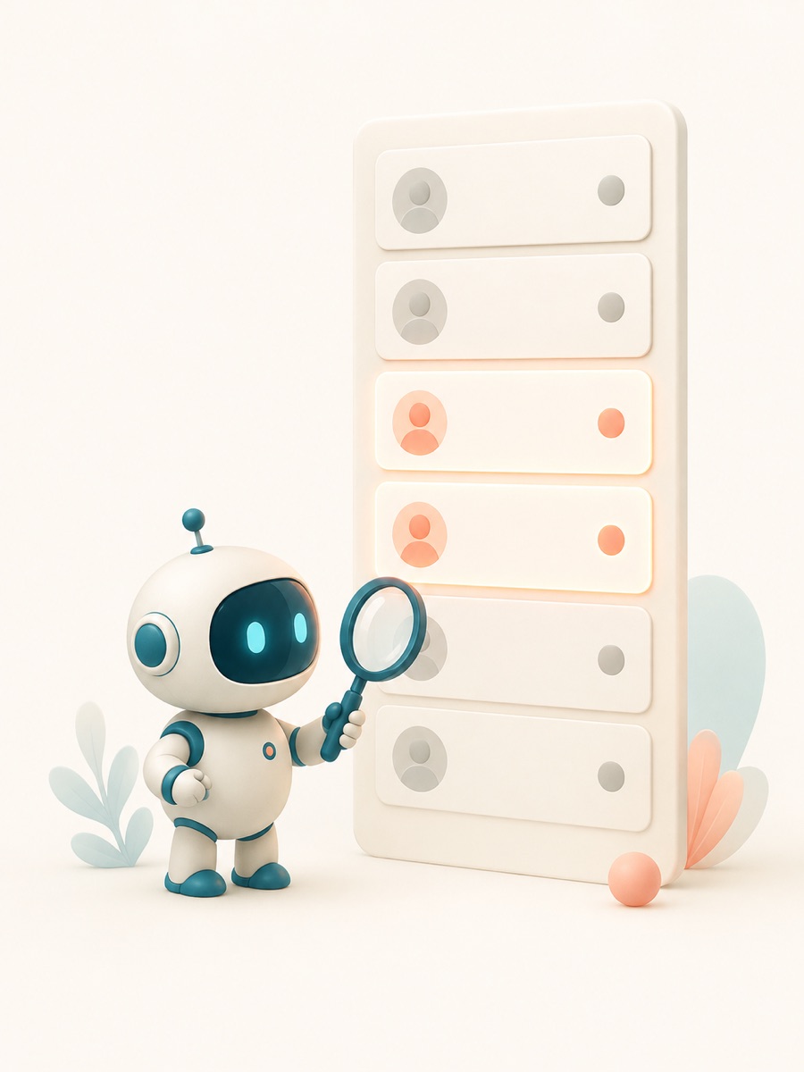 A robot examining a leaderboard with a magnifying glass
